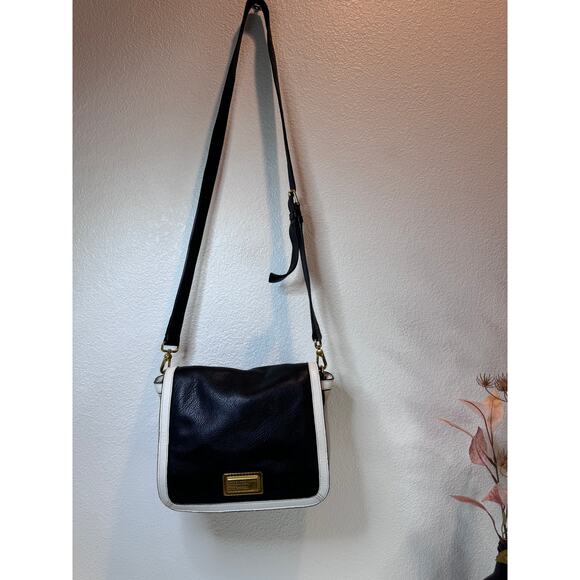 Marc by Marc Jacobs Workwear Leather Crossbody Bag Black White Gold Logo - Picture 2 of 9